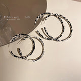 European and American Exaggerated Black and White Artificial Leather Hoop Earrings For Woman Gothic Fashion Jewelry Accessories daiiibabyyy