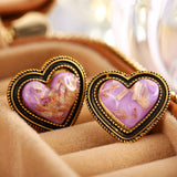 French Vintage Metal Matte Colorful Heart Stud Earrings 2022 Trend For Women Winter Simple Fashion Boucle d'oreille Ear Jewelry daiiibabyyy