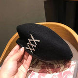 Daiiibabyyy Female Winter Headwear Beautiful Starfish Rhinestone Woolen Knitted Caps Women Fashion Pure Wool Beret Hats
