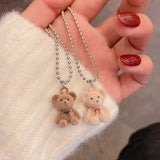 Korean Fashion Cute Plush Bear Pendant Womens Necklace for Girls Female Bear Chain Necklaces Christmas Party Jewelry Set