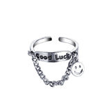 Luxury Smiley Face Open Rings for Women Creative Good Lucky Circle Cute Chain Ring Party Hollow Adjustable Punk Jewelry Gifts daiiibabyyy