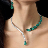 Vintage Green Zircon Rhinestone Bridal Water Drop Open Choker Necklace Prom Wedding Jewelry for Women Crystal Collar Necklace daiiibabyyy