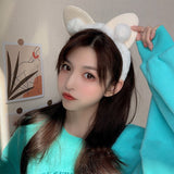 Cute Cat Ear Headband for Girl Plush Face Wash Headband Girly Heart Style Solid Color Headband Fashion Korean Hair Accessories daiiibabyyy