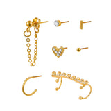 7pcs Fashion Gold Heart Zircon Non-Piercing Ear Clip Earrings for Women Simple Fake Cartilage Ear Cuff Jewelry Clip Accessories daiiibabyyy