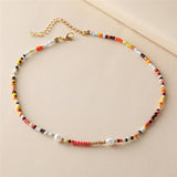 17KM Y2K Style Flower Beaded Necklace for Women Bohemian Colorful Short Beaded Pearl Choker Necklace Female Jewelry daiiibabyyy