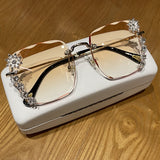 Sunglasses women  new fashon Vinage Sqaure luxury glasses Rimless rhinesotne sunglasses Shades For Women Summer oculos daiiibabyyy