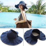 Daiiibabyyy Floded Sun hats for women Visors Hat Fishing Beach Hat  UV Protection Cap Black Causal Women Summer Caps Wide Brim Hat
