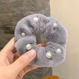 New Headdress Scrunchie Elastic Multicolor Band French Style Hair Rope Pearl Hair Ring Exquisite Plush Hair Ring Headdress daiiibabyyy