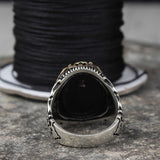 Classic Retro Silver Gold Color Men's Handmade Inlaid Black Zircon Punk Rings for Men Carved Pattern Gothic Ring Jewelry daiiibabyyy