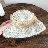 Rabbit Fur Soft Waxy Yarn Hat Winter Hats for Women French Designer Stitching New Warm Knitted Fisherman Hat Thick Winter daiiibabyyy