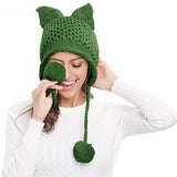 Women Hats Knit Braided Cat Ears Hat Handmade Knitting Crochet Warmer Beanie Winter Cap Accessories Bonnets for Women Designer daiiibabyyy