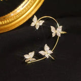 Daiiibabyyy New Shiny Zircon Butterfly Ear Clip Cuff Ear Hanging Earrings for Women Fashion Fine Fake Pierced Clip Earrings Party Jewelry
