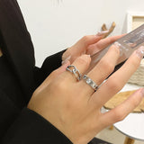 2022 Korea Trendy Metal Geometry Irregular Circular Punk Chain Rings For Women Cross Opening Index Finger Ring Accessories daiiibabyyy