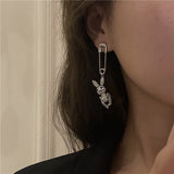 FFLACELL New Korean Fashion Luxury BlingBling Pin Pendant Rabbit Earrings For Women Girls Diablo Hip Hop Punk Party Jewelry daiiibabyyy
