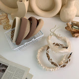 MENGJIQIAO Korean Beige Coffee Color Wide-brimmed Braid Autumn Hairbands Women Elegant Pear Tassel Hair Hoop Hair Accessories daiiibabyyy