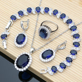 Blue Sapphire 925 Silver Jewellry Sets Natural Gemstone Wedding Fine Jewelry Bracelet Necklace Sets Dropshipping