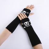 Women Girl Elbow Gloves Half Winter Warmer Skull Knitted Long Fingerless Fashion Gloves Elbow Mittens Christmas Gift Accessories daiiibabyyy