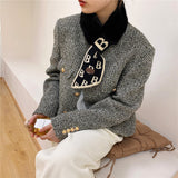Winter Scarves Woman Stitching Diagonal Cross Letter Wave Point Warmth Thick  Scarf Knitted Plush Bib Bufandas Invierno Mujer daiiibabyyy