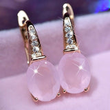 Shining Gold Color Pink Stone Teardrop Drop Earrings for Women Exquisite Fashion Bridal Engagement Wedding Earrings Jewelry daiiibabyyy