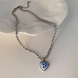 French Vintage Oil Drip Love-Heart Butterfly Rabbit Pendant Necklace Female Personality Simple Fashion All-match Clavicle Chain daiiibabyyy
