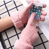 New Fashion Women Gloves Autumn Winter Cute Furry Warm Mitts Full Finger Mittens Women Outdoor Cycling Female Screen Gloves daiiibabyyy