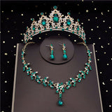 Daiiibabyyy Korean Crystal Bridal Jewelry Sets for Women Bride Tiaras Sets Crown Necklace Earrings Wedding Jewelry Sets