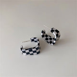 FFLACELL Korean Fashion Simple Metal Black White Chessboard earring For Women Girls Temperament All-match Daily Party Jewelry daiiibabyyy