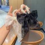 Women's Pretty Embroidery Flower Hair Rope Stylish Elegant Bow Hair Ring Temperament Korean Style Sweet Hair Rubber Band As Gift daiiibabyyy