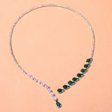 Vintage Green Zircon Rhinestone Bridal Water Drop Open Choker Necklace Prom Wedding Jewelry for Women Crystal Collar Necklace daiiibabyyy