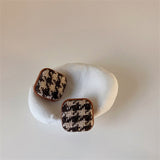 Autumn/winter New Fashion Korean Geometric Round Square Houndstooth Woolen Cloth Earrings For Women Girls Personality Jewelry daiiibabyyy