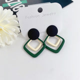 S925 New Korean Statement Earrings for Women Green Cute Geometric Dangle Drop Double Layer Earings Brincos  Fashion Jewelry daiiibabyyy