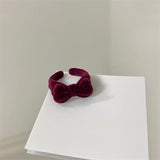 New Fashion Vintage Wine Red Plush Bowknot Ring Earring Personality Simple Autumn And Winter All-match Jewelry For Women Girls daiiibabyyy