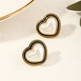 Vintage Simple Imitation Pearl Small Heart Stud Earrings For Women Fashion Temperament Charm Earring Femme brincos Party Jewelry daiiibabyyy