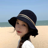 Summer Kitted hat fisherman cap bucket hat Foldable Visor cap outdoor Holiday Beach sun protection Hat women hat Panama sun hat daiiibabyyy