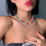 17KM Y2K Style Flower Beaded Necklace for Women Bohemian Colorful Short Beaded Pearl Choker Necklace Female Jewelry daiiibabyyy