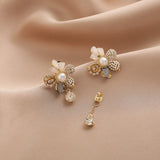 2022 New Trend Temperament Shiny Crystal Flowers Drop Earrings Long Fresh Multilayer Fashion Pearl Women Earrings Jewelry