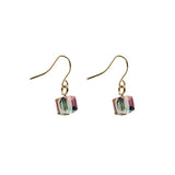 Daiiibabyyy Vintage Colorful Cube Transparent Crystal Pendant Earring For Women Fashion Simple Exquisite Cute Ear Studs All-match Jewelry