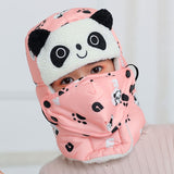 Winter Bomber Hats for Girls Boy Winter Hats Cap with Scarf Neck Masks Animal Cotton Snow Cap Earflaps Russian Hat Mask Warm daiiibabyyy