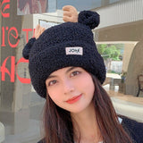 Women Autumn and Winter Cute Warm Hat Winter Antlers Lamb Fur Hat Funny JOKE Logo Hat Women Padded Hedging Hat daiiibabyyy