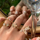 Daiiibabyyy Fashion Rhinestone Flower Butterfly Open Rings For Women New Jewelry Creative Adjustable Ring