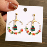 Christmas Circle Round Heart Deer Elk Pendant Earrings for Women Creative Festival Dangle Earrings Jewelry Accessories daiiibabyyy