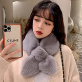 Winter Scarves Woman Warm Imitating Rex Rabbit Fur Cross Scarf Soft Waxy Thick Solid Color Fur Collar шарф женский зимний daiiibabyyy