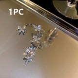 Daiiibabyyy New Shiny Zircon Butterfly Ear Clip Cuff Ear Hanging Earrings for Women Fashion Fine Fake Pierced Clip Earrings Party Jewelry