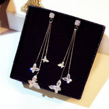 Hot Sale  Transparent Crystal Butterfly Tassel Earring Charm Bling Zircon Long Style Butterfly Stud Earring Wedding Jewelry daiiibabyyy