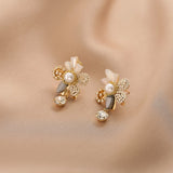 2022 New Trend Temperament Shiny Crystal Flowers Drop Earrings Long Fresh Multilayer Fashion Pearl Women Earrings Jewelry daiiibabyyy