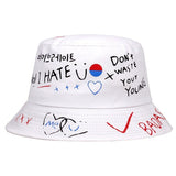 Daiiibabyyy New Fashionable Iron Ring Fisherman hat Basin Hat Summer Sun vior Cap Sunscreen Bucket Graffiti Print four Couple women and men