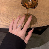 MENGJIQIAO Korean Fashion V Shaped Cubic Zircon Rings For Women Girls Elegant Mid Finger Knuckle Rings Party Jewelry Gifts