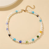 17KM Y2K Style Flower Beaded Necklace for Women Bohemian Colorful Short Beaded Pearl Choker Necklace Female Jewelry daiiibabyyy