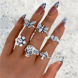 17KM Retro Silver Color Flower Butterfly Skull Rings Set For Women Men Punk Hiphop Animal Angel Wings Finger Rings Gift Jewelry daiiibabyyy