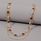 Daiiibabyyy Fashion Vintage Choker Metal Spherical Thin Chains Necklace For Women Boho Multilevel 2021 Red Crystal Chain Collar Jewelry Gift